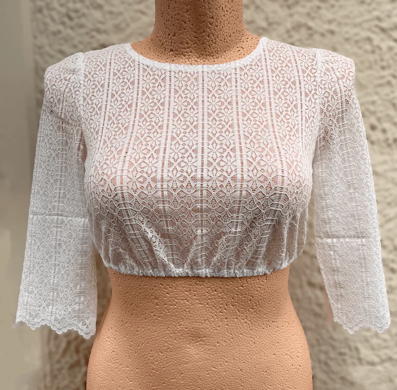 Dirndlbluse, Spieth & Wensky Dria, offwhite, hochgeschlossen, 3/4 Arm