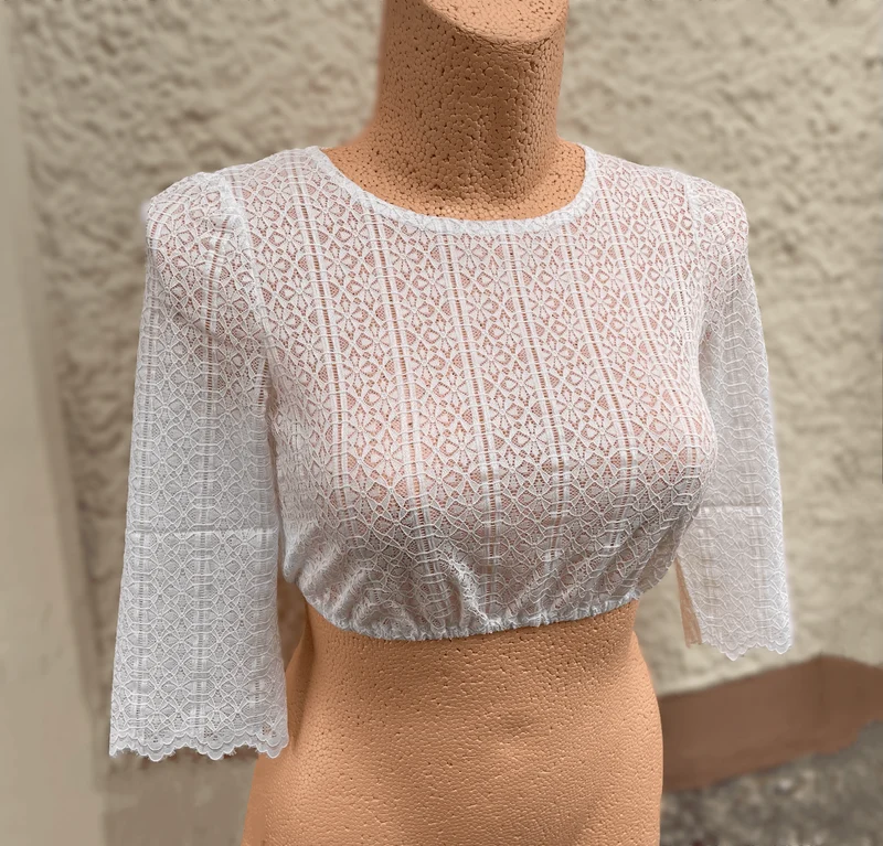 Dirndlbluse, Spieth & Wensky Dria, offwhite, hochgeschlossen, 3/4 Arm