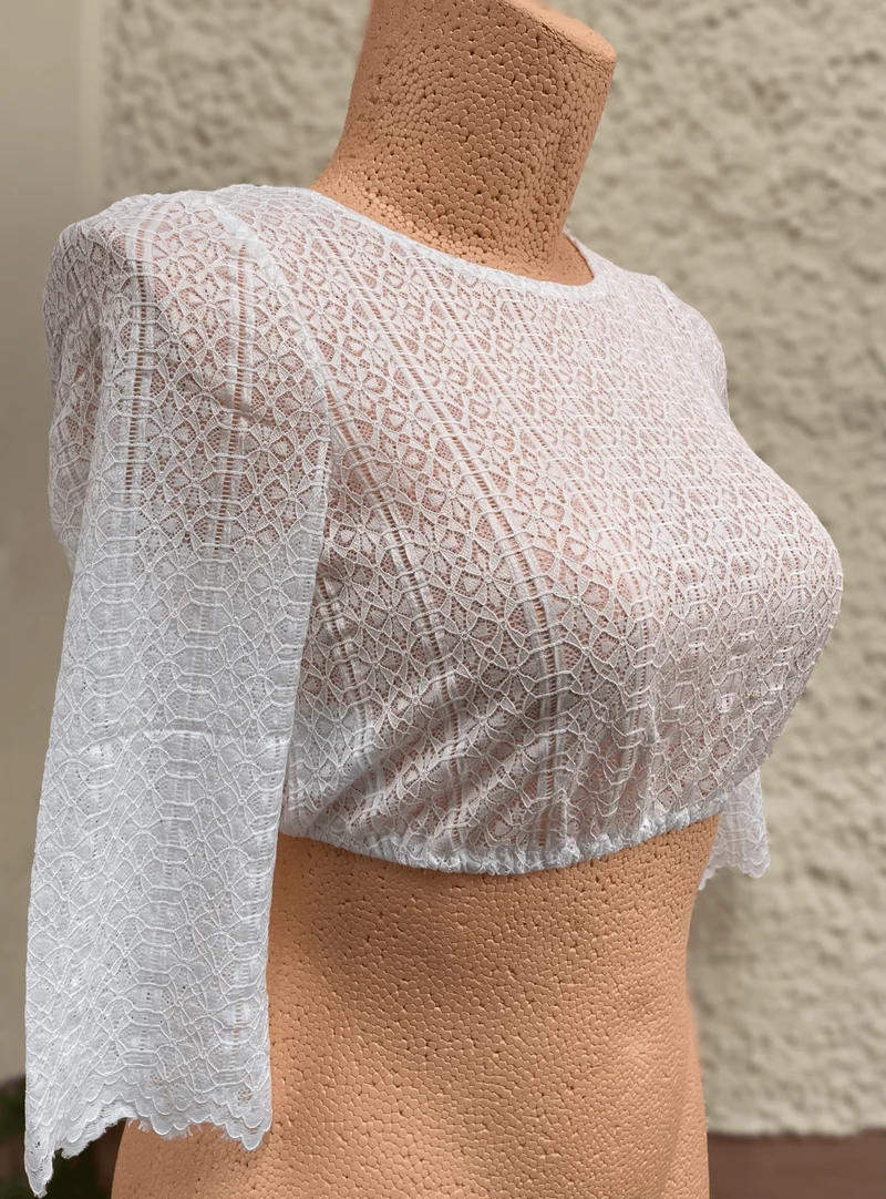 Dirndlbluse, Spieth & Wensky Dria, offwhite, hochgeschlossen, 3/4 Arm