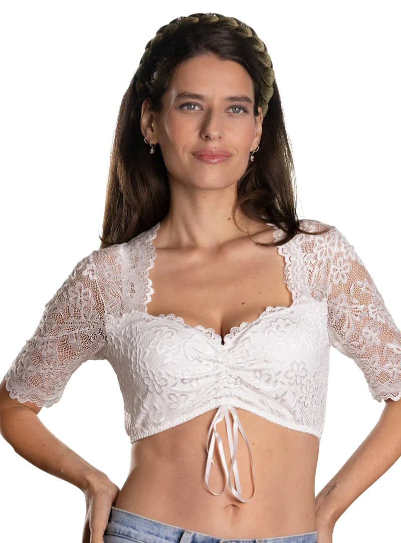 Dirndlbluse Nina von C., Andrea, Spitze, weiß, halbarm, Zugband