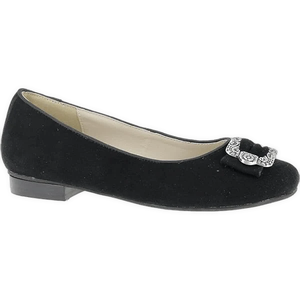 Ballerinas, Hirschkogel, Velour, schwarz, Spange, Trachtenschuhe