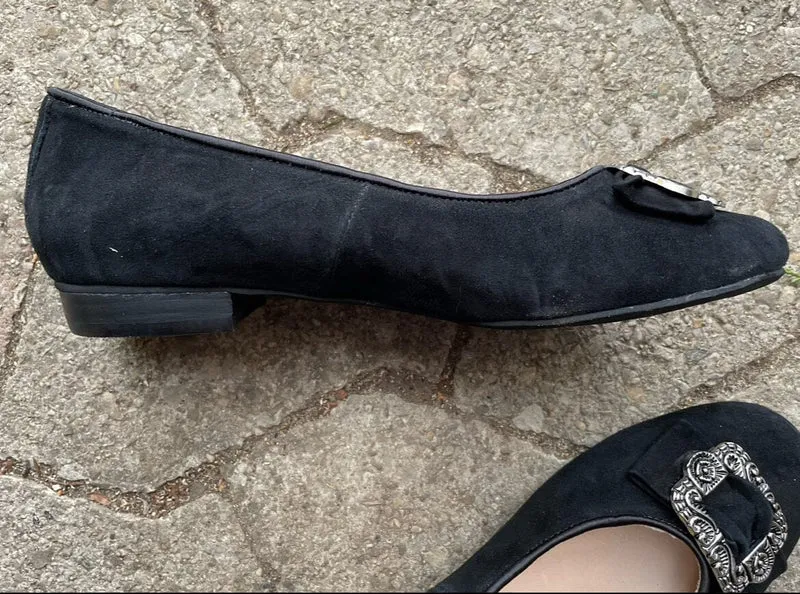 Ballerinas, Hirschkogel, Velour, schwarz, Spange, Trachtenschuhe