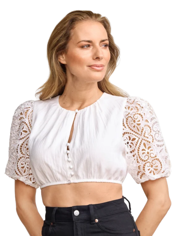 Dirndlbluse Krüger, Annalotta, hochgeschlossen, ecru, Spitze