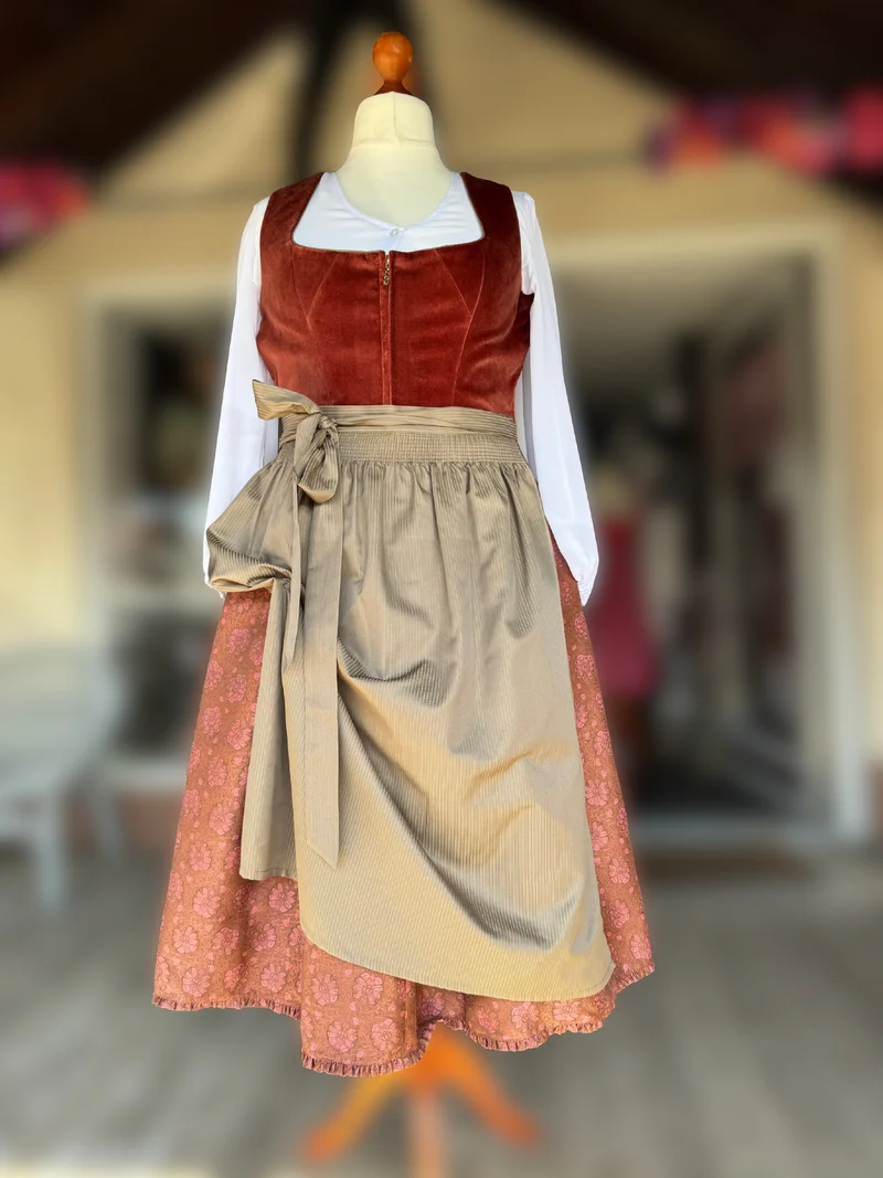 Dirndl Alpenfee, Jovana, Samt, rost ocker, 75 cm, große Größen