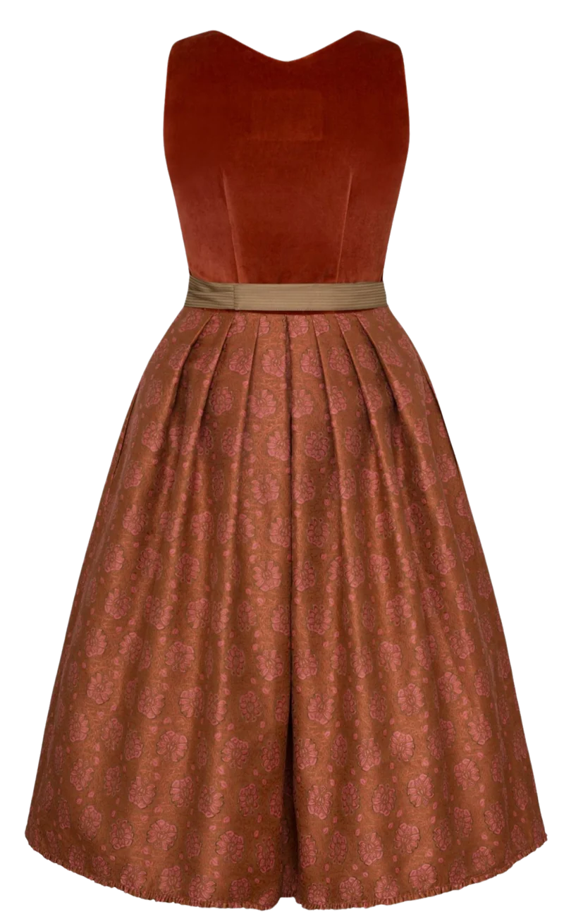 Dirndl Alpenfee, Jovana, Samt, rost ocker, 75 cm, große Größen