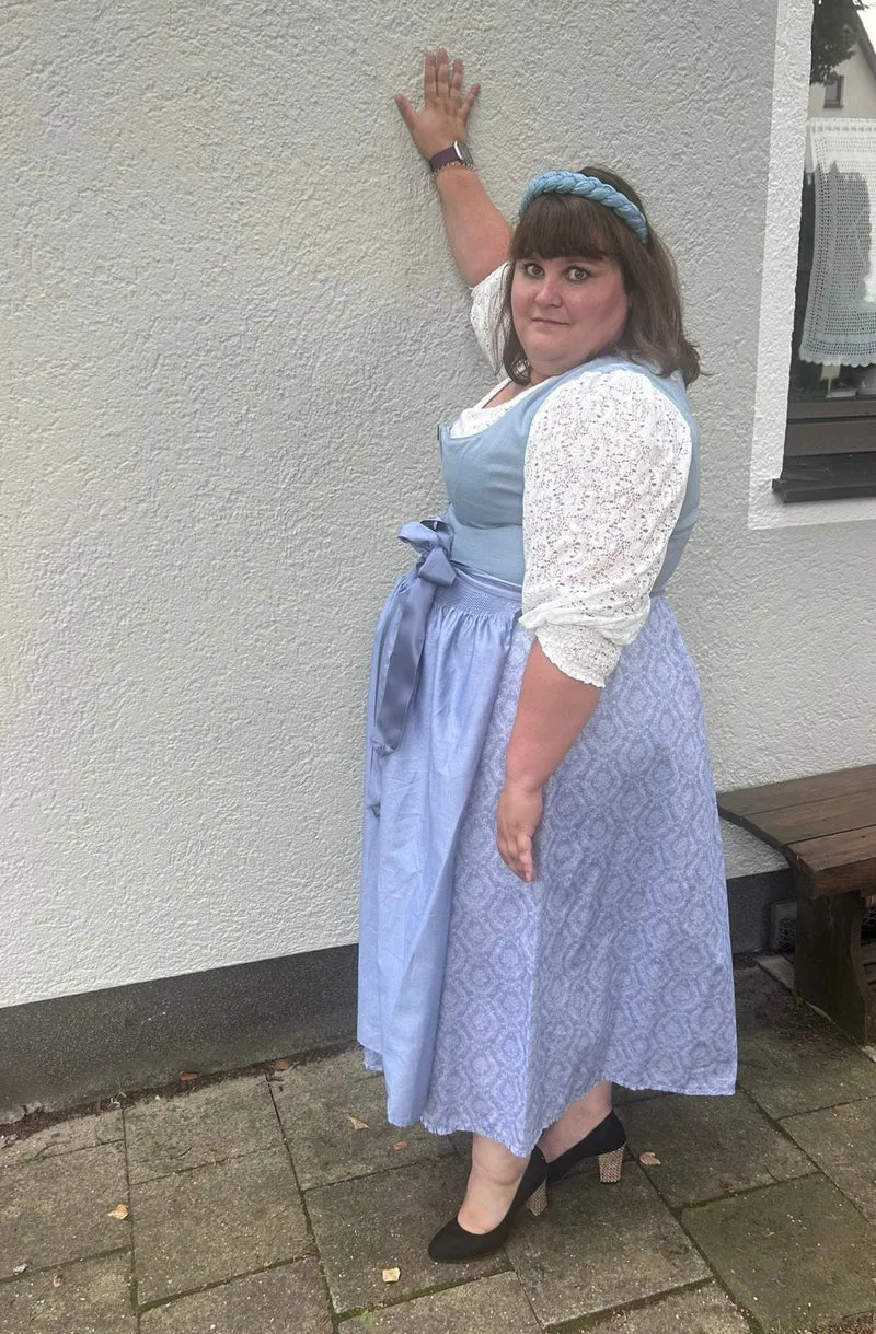 Dirndl Alpenfee, Alena, Leinen, Maxidirndl, hellblau, große Größen