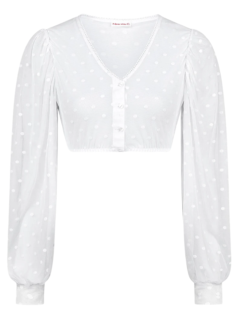 Dirndlbluse Nina von C., Justine, weiß, Spitze, langarm, Gr. 36