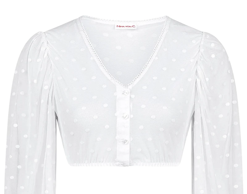 Dirndlbluse Nina von C., Justine, weiß, Spitze, langarm, Gr. 36