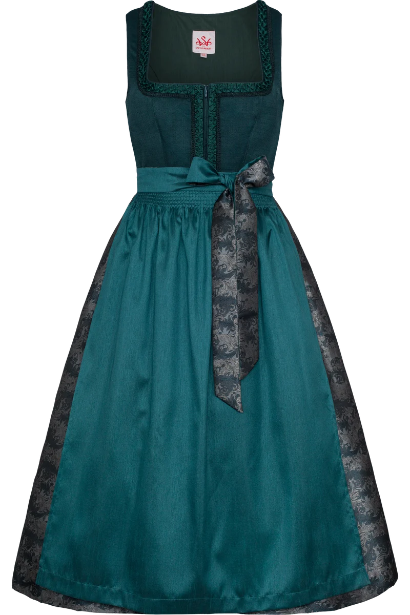 Monochromes Dirndl lang mit Jacquardrock - petrol
