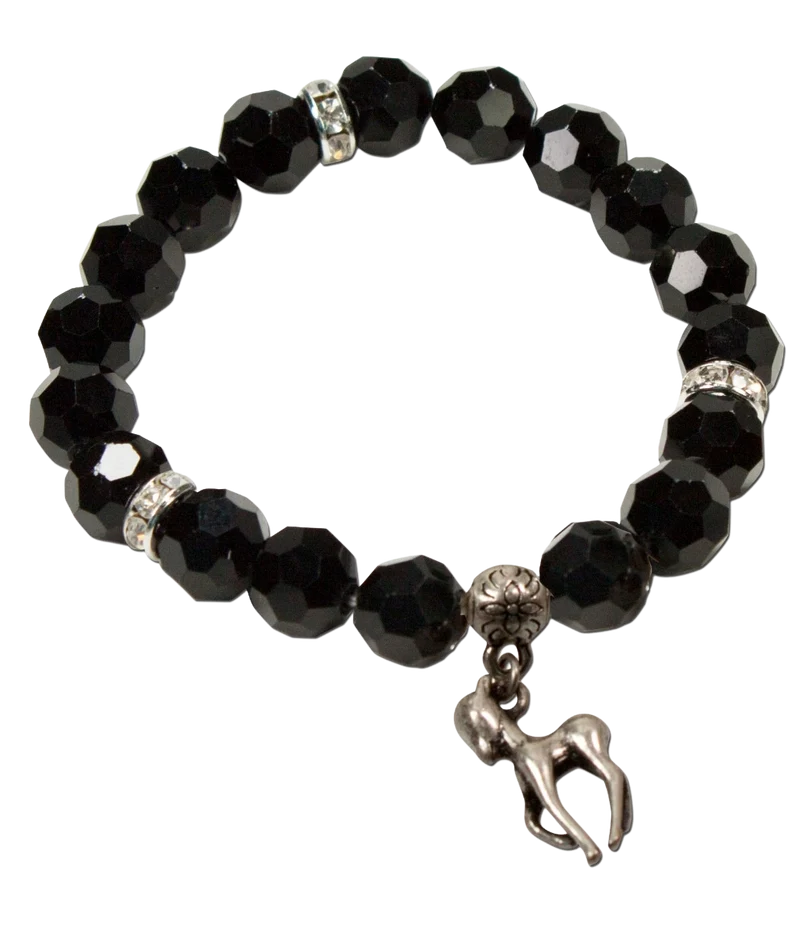 Trachten Armband, schwarz, Perlen, Rehkitz Bambi