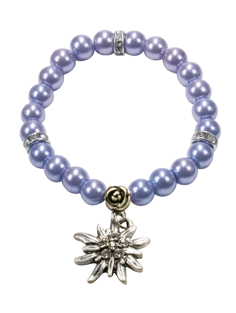 Trachten Armband Fiona, flieder-blau, Perlen, Edelweiß