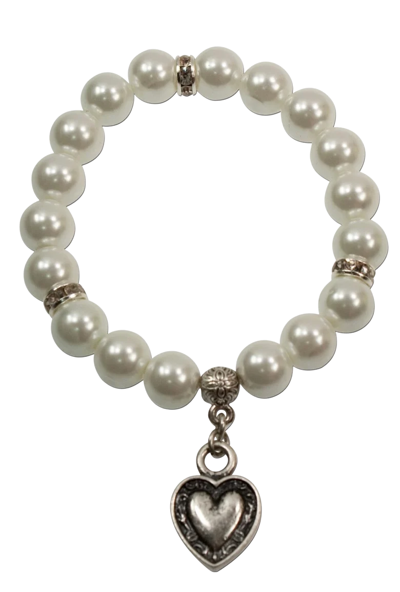 Trachten Armband, weiß, Perlen, Herz, Braut