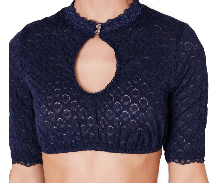 Dirndlbluse Krüger Collection, Franja, hochgeschlossen, halbarm, blau