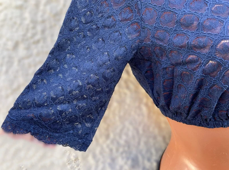 Dirndlbluse Krüger Collection, Franja, hochgeschlossen, halbarm, blau
