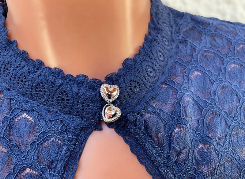 Dirndlbluse Krüger Collection, Franja, hochgeschlossen, halbarm, blau