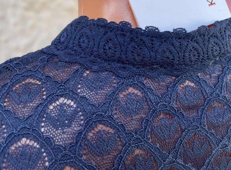 Dirndlbluse Krüger Collection, Franja, hochgeschlossen, halbarm, blau