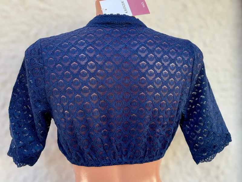 Dirndlbluse Krüger Collection, Franja, hochgeschlossen, halbarm, blau