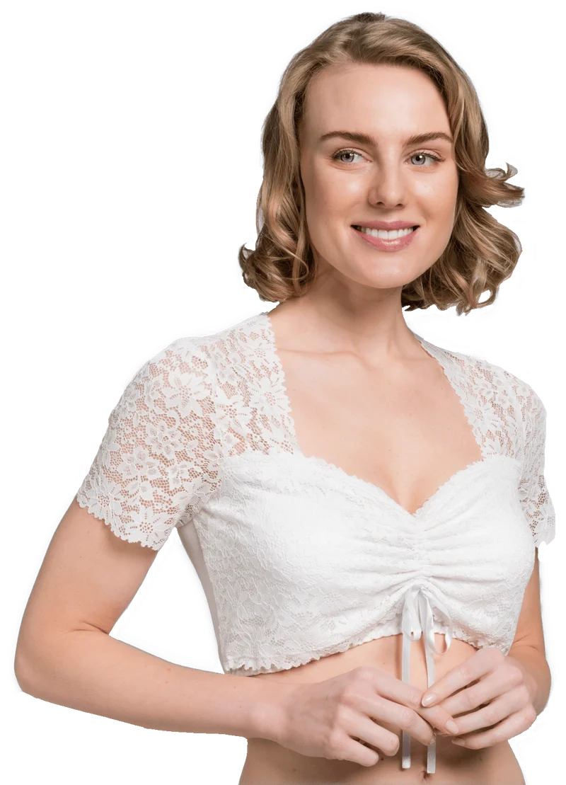 Dirndlbluse Spieth & Wensky, Bahamas, weiß, Spitze, Zugband
