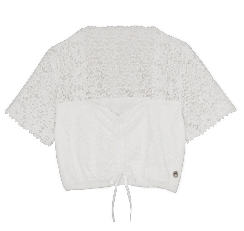 Dirndlbluse Spieth & Wensky, Bahamas, weiß, Spitze, Zugband
