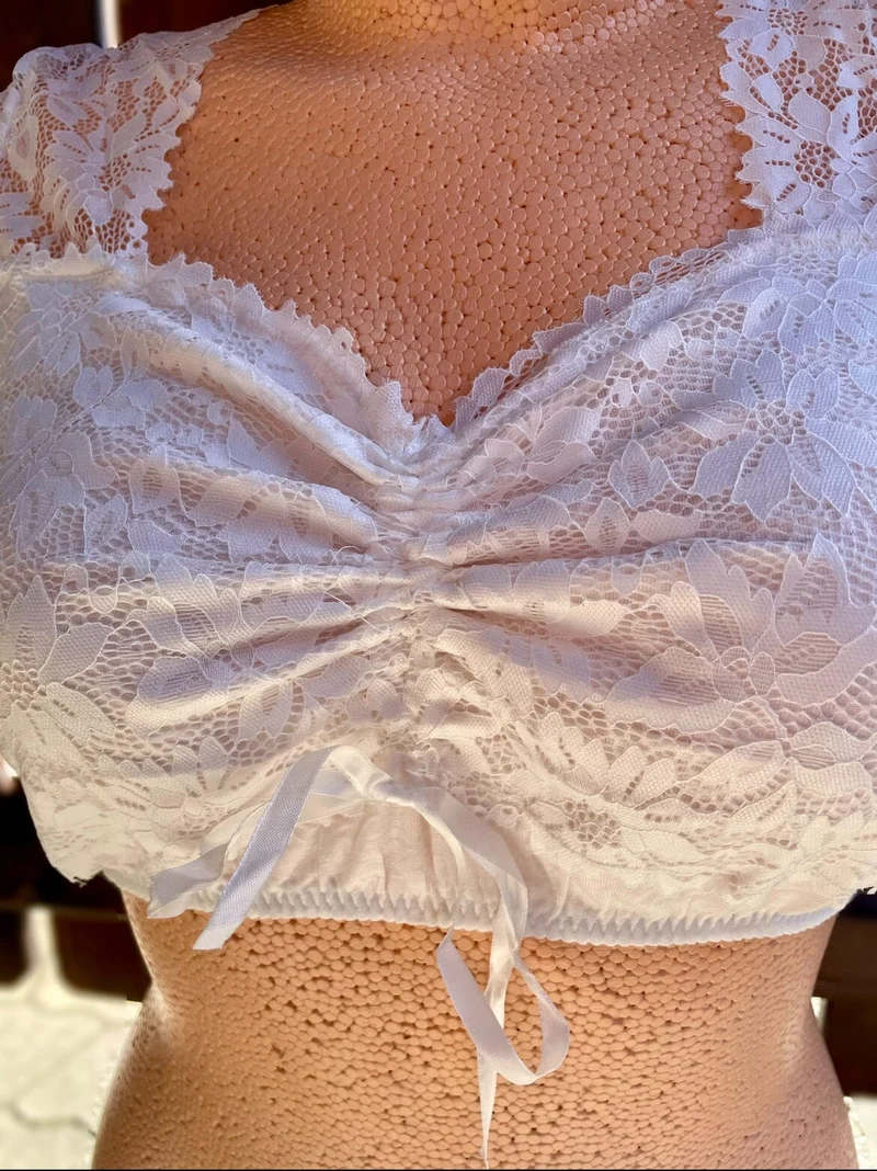 Dirndlbluse Spieth & Wensky, Bahamas, weiß, Spitze, Zugband