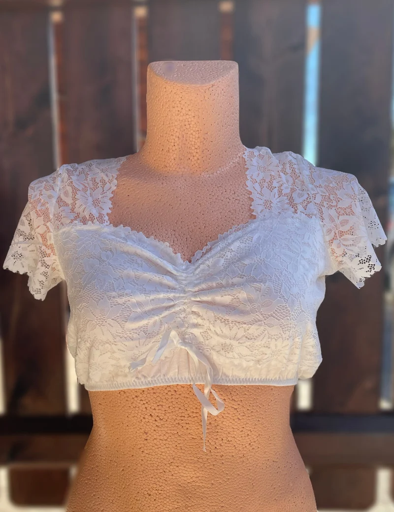 Dirndlbluse Spieth & Wensky, Bahamas, weiß, Spitze, Zugband