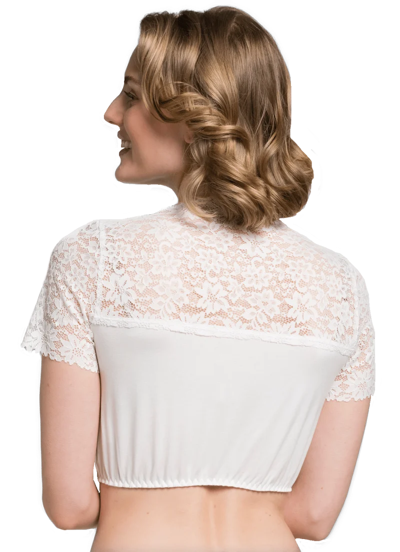 Dirndlbluse Spieth & Wensky, Bahamas, weiß, Spitze, Zugband