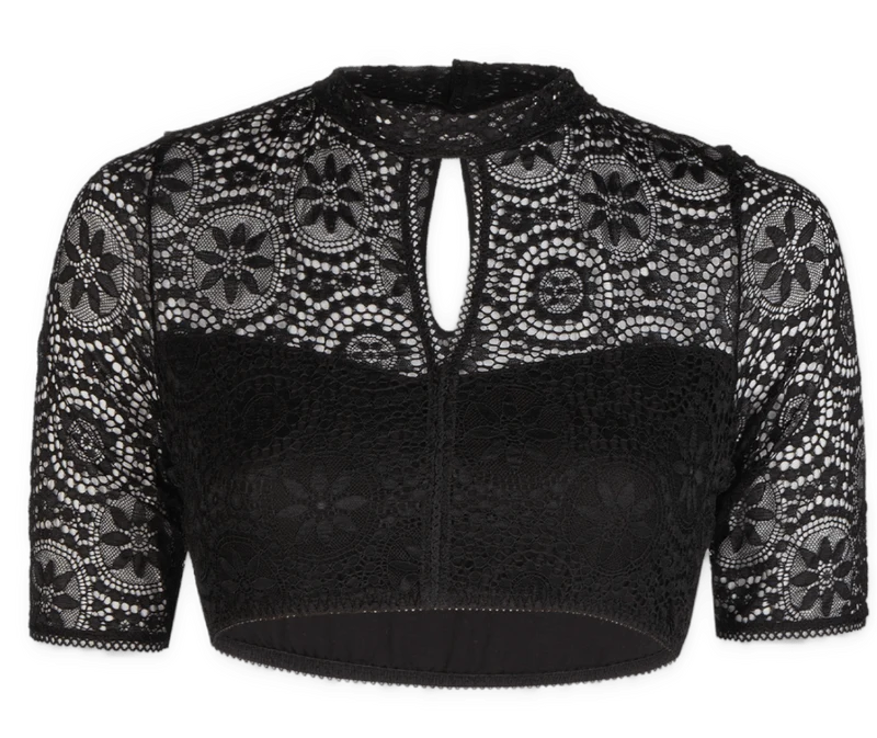 Dirndlbluse Nina von C., schwarz, halbarm, Maria, hochgeschlossen