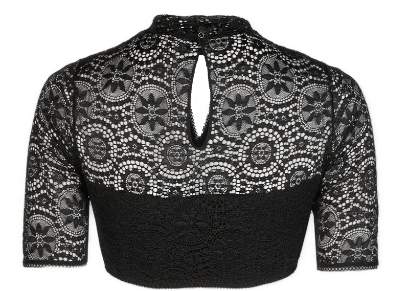 Dirndlbluse Nina von C., schwarz, halbarm, Maria, hochgeschlossen