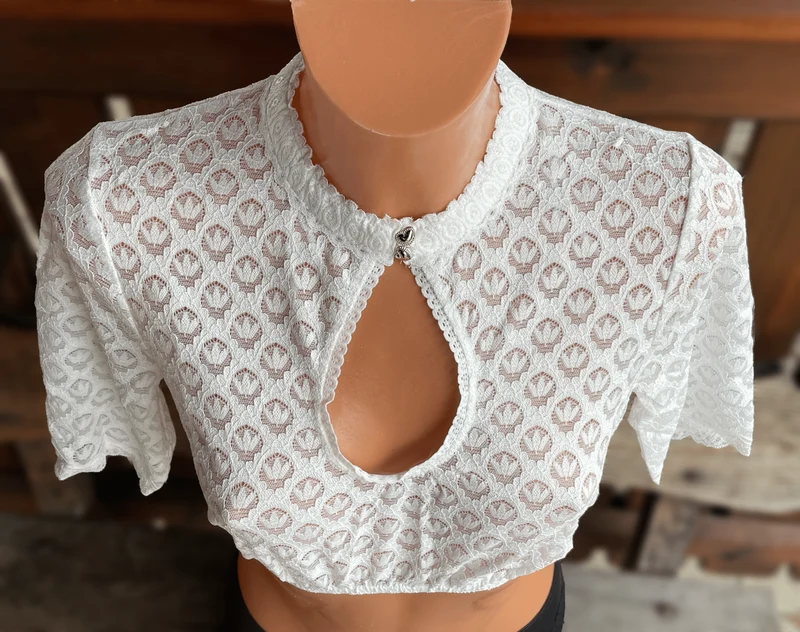 Dirndlbluse Krüger Collection, , hochgeschlossen, halbarm, ecru, Franja
