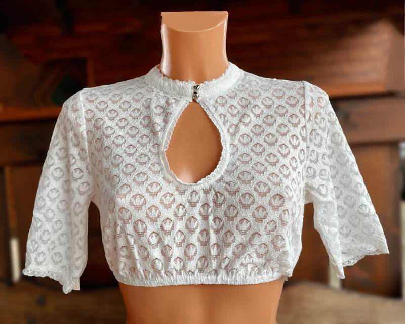 Dirndlbluse Krüger Collection, , hochgeschlossen, halbarm, ecru, Franja