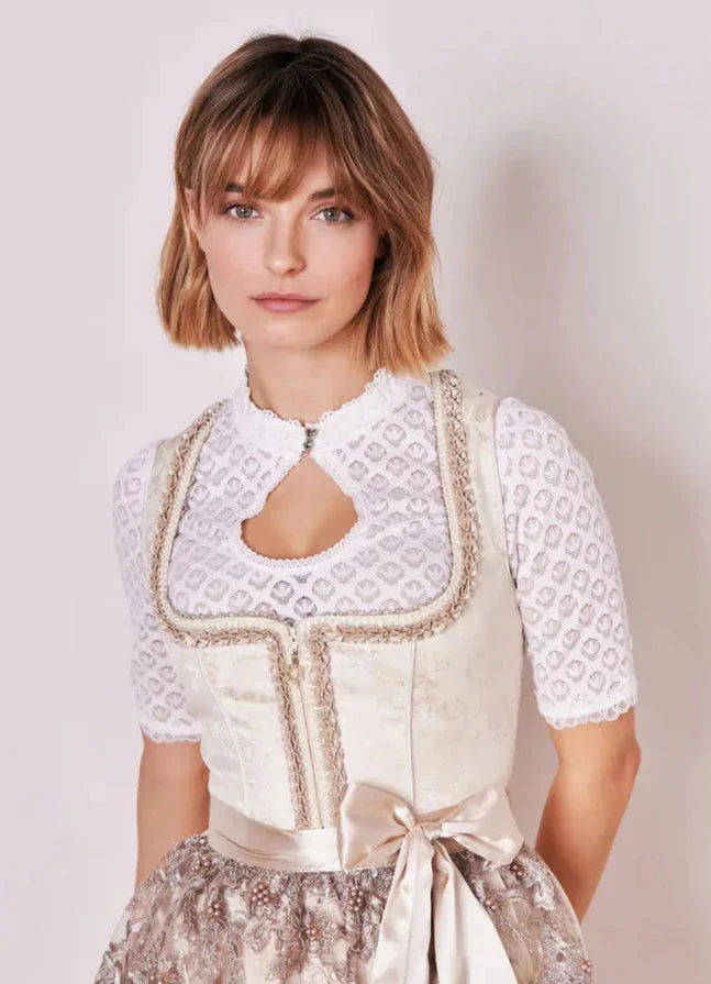 Dirndlbluse Krüger Collection, , hochgeschlossen, halbarm, ecru, Franja