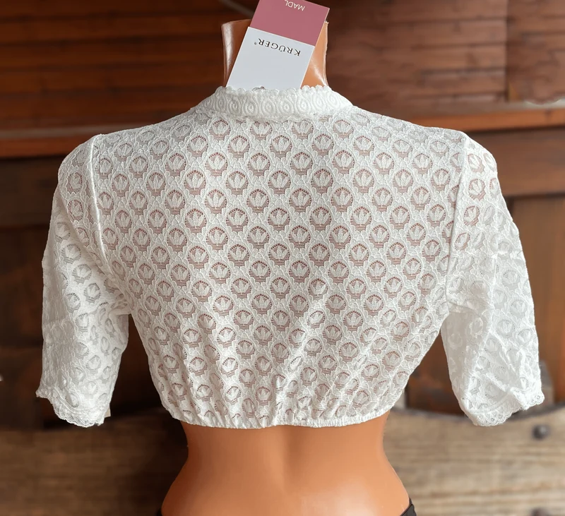 Dirndlbluse Krüger Collection, , hochgeschlossen, halbarm, ecru, Franja