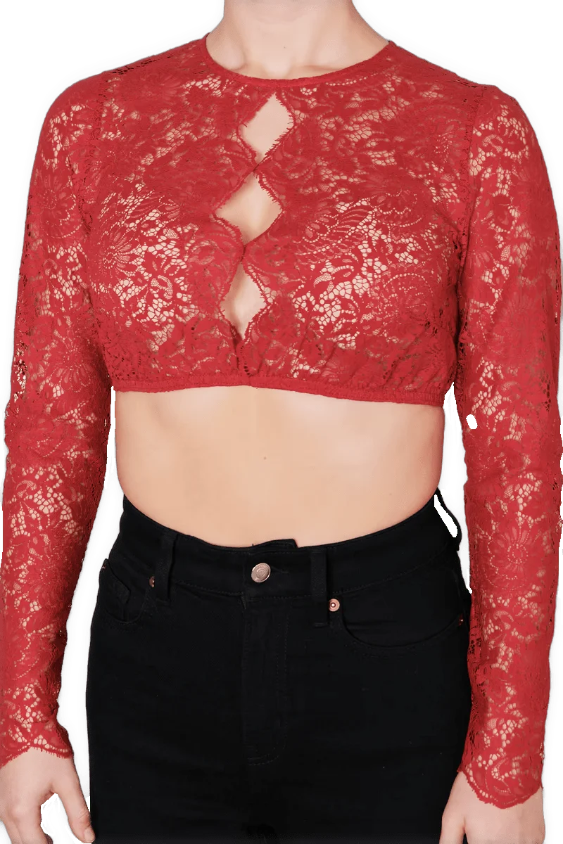 Dirndlbluse Krüger Collections, hochgeschlossen, langarm, Raffaella, rot, beere