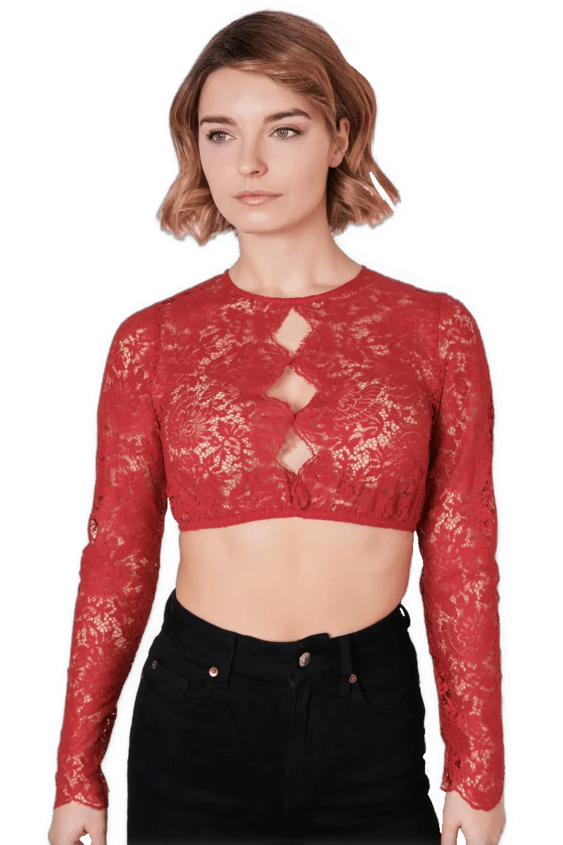 Dirndlbluse Krüger Collections, hochgeschlossen, langarm, Raffaella, rot, beere