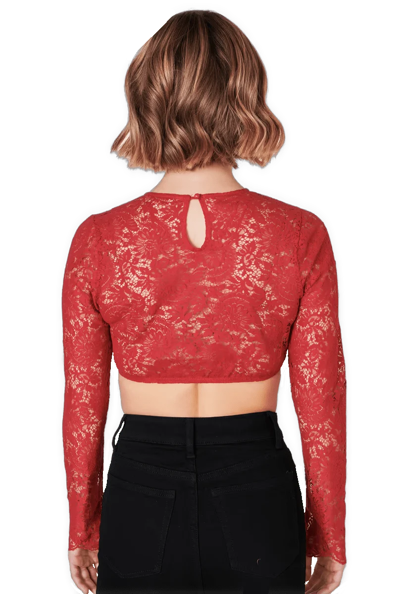 Dirndlbluse Krüger Collections, hochgeschlossen, langarm, Raffaella, rot, beere