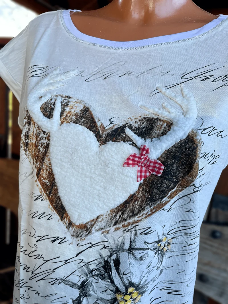 Trachtenshirt, HangOwear, Anabel, weiß, Hirsch