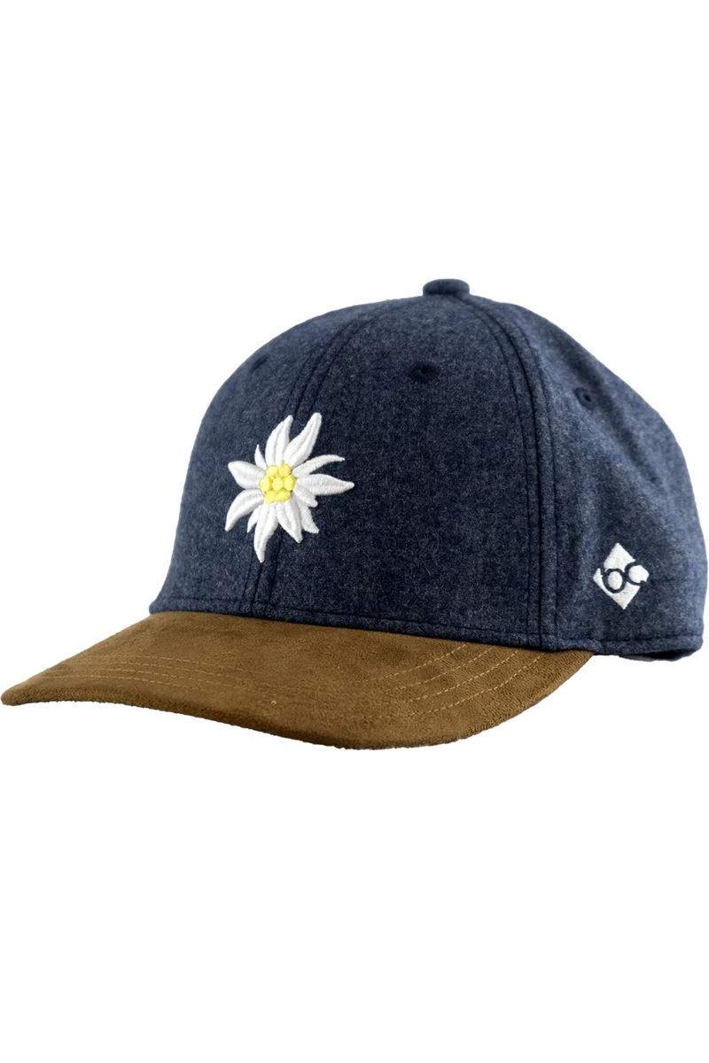 Unisex Trachtencap aus Flanell mit Edelweiß-Stickerei - flanellblau