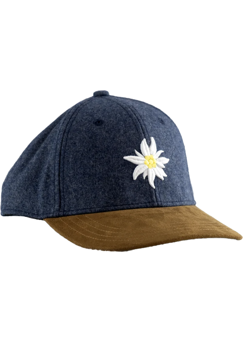 Unisex Trachtencap aus Flanell mit Edelweiß-Stickerei - flanellblau