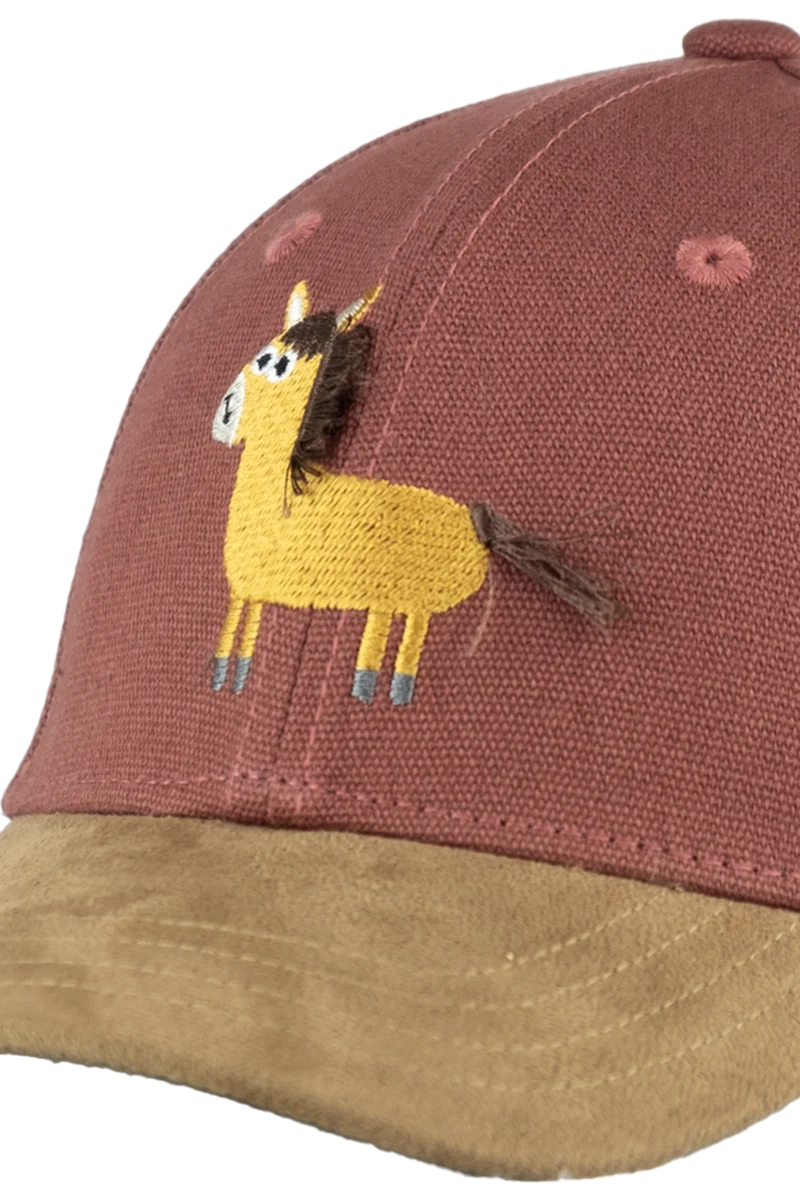 Kinder Snapback-Cap mit hochwertiger Pferdestickerei - rostrot
