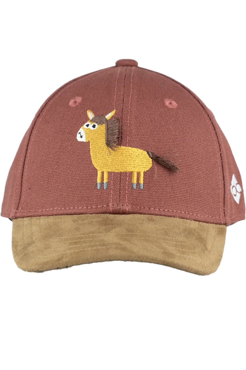 Kinder Snapback-Cap mit hochwertiger Pferdestickerei - rostrot