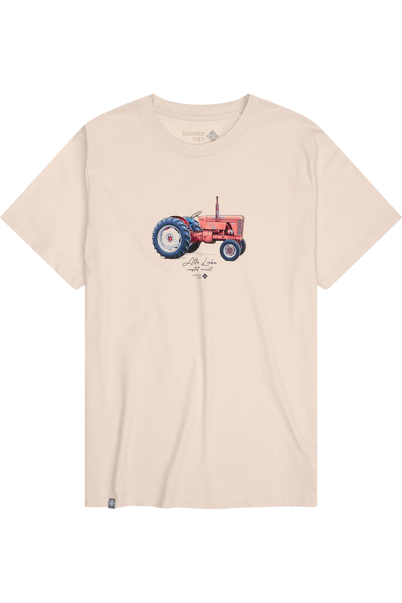 Herren Trachtenshirt mit notalgischem Traktor-Motiv - altweiß