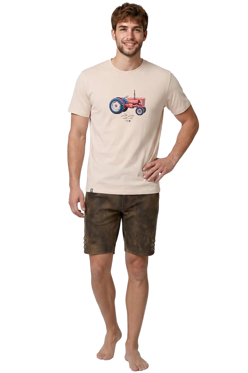 Herren Trachtenshirt mit notalgischem Traktor-Motiv - altweiß