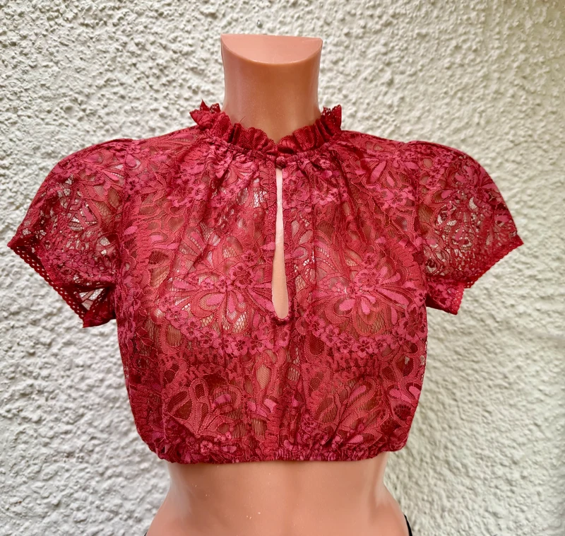 Dirndlbluse Krüger Madl, Jacira, rot, rost, Spitze
