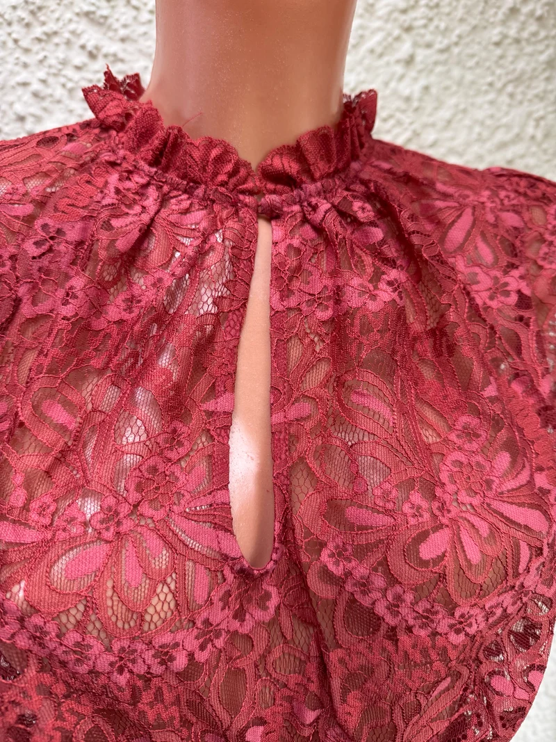 Dirndlbluse Krüger Madl, Jacira, rot, rost, Spitze