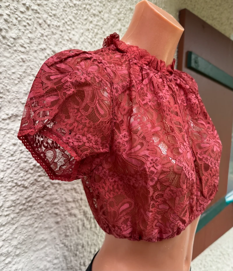 Dirndlbluse Krüger Madl, Jacira, rot, rost, Spitze