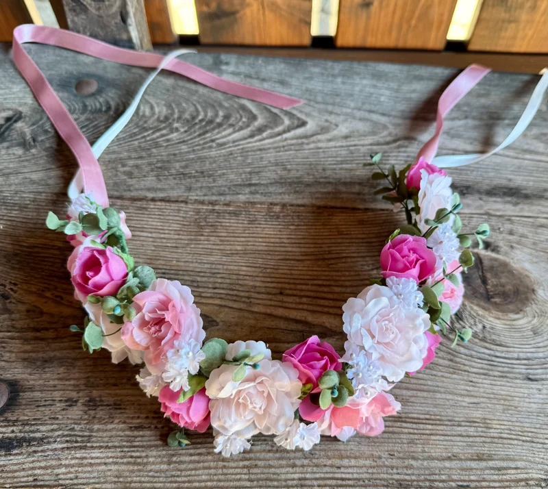 Blüten Haarreifen zum Dirndl, pink, rosa, Haarkranz
