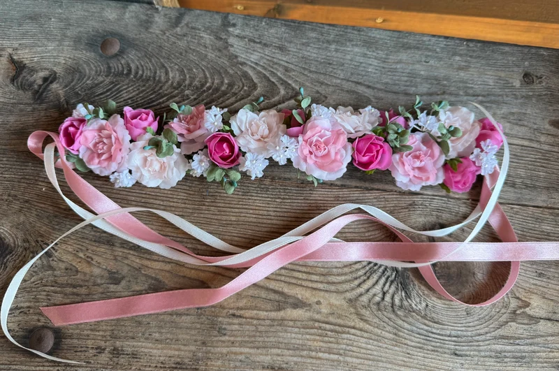 Blüten Haarreifen zum Dirndl, pink, rosa, Haarkranz