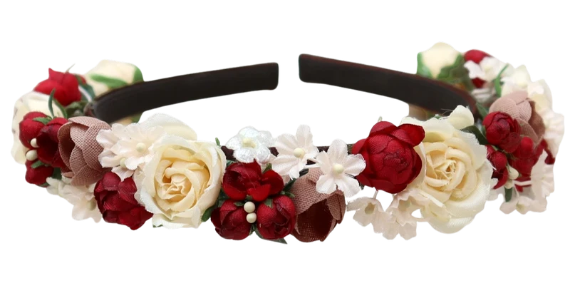 Blüten Haarreifen zum Dirndl, rot, lachs, ecru