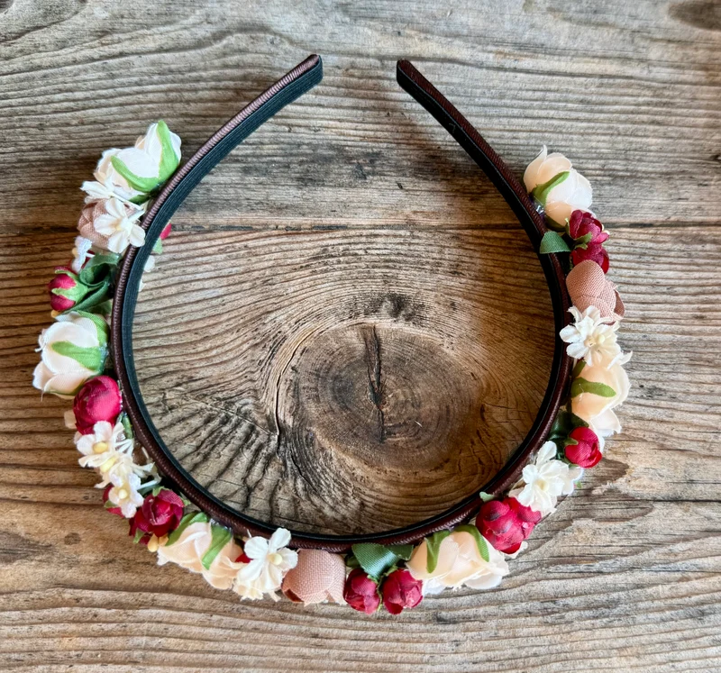 Blüten Haarreifen zum Dirndl, rot, lachs, ecru