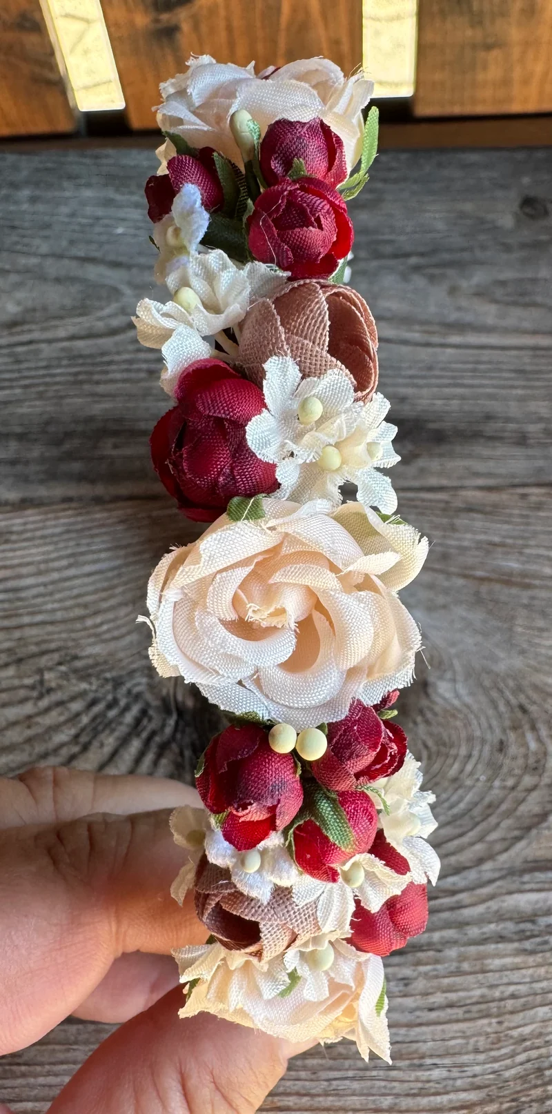 Blüten Haarreifen zum Dirndl, rot, lachs, ecru